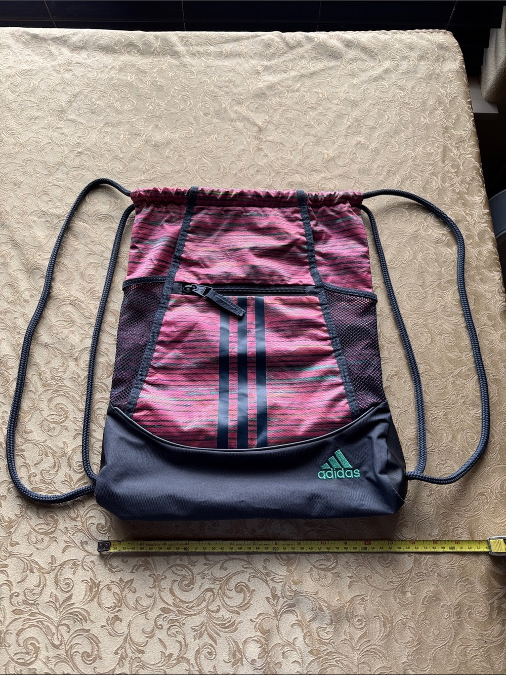 Adidas Pink and Black Thick String backpack  Teal Logo like new